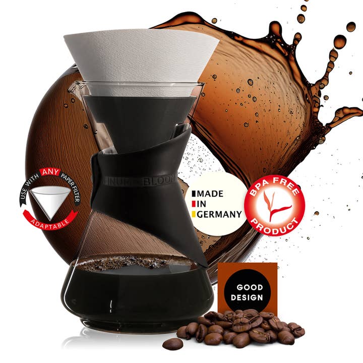 finum - Wholesale Pour Over & Dripper - BLOOM AND FLOW Pour-Over Coffee Brewer (black collar)
