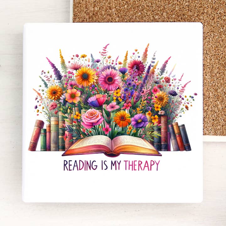Læsning er min terapi keramisk coaster for engroshandel hos Dogwood Graphics & Design