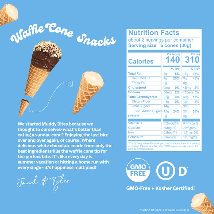Muddy Bites - Wholesale Cookie - White Chocolate Waffle Cones Snacks