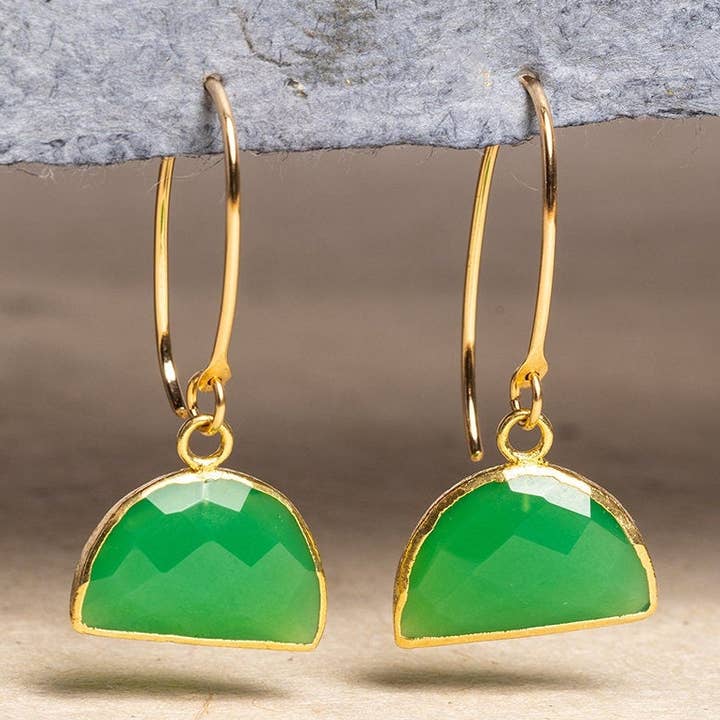 Gold Filled Half Circle Charm Chrysoprase Earrings for wholesale by Soul & Little Rose