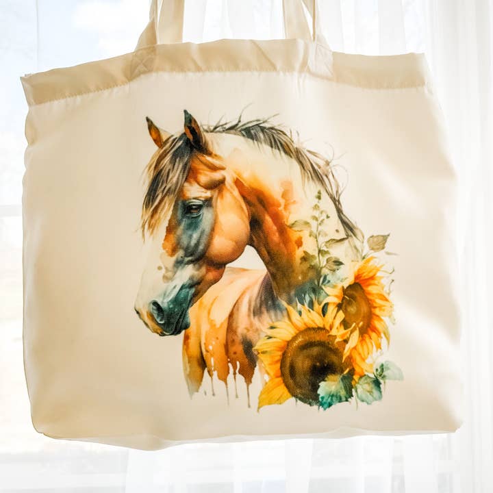 Sac fourre-tout réutilisable, fourre-tout polyvalent - Cheval et tournesols pour la vente par Dusty & Delilah Designs