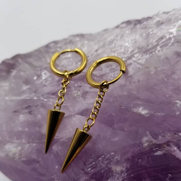 magnolia jewelry - Wholesale Dangle Earrings - 18K Gold Spike Dangle Hoop Earrings1