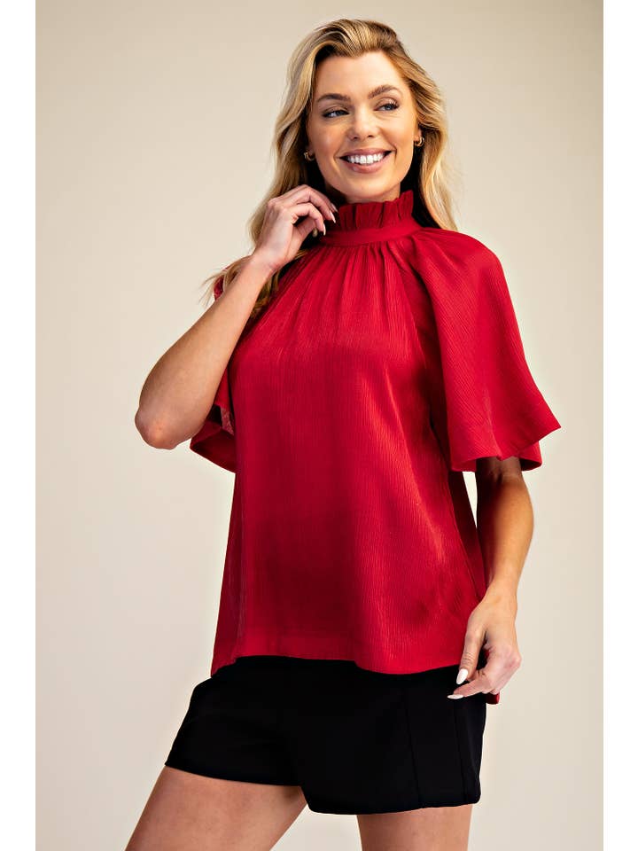 Glam - Wholesale Blouse - Women's - Ruffle Neck Raglan Sleeve Blouse4