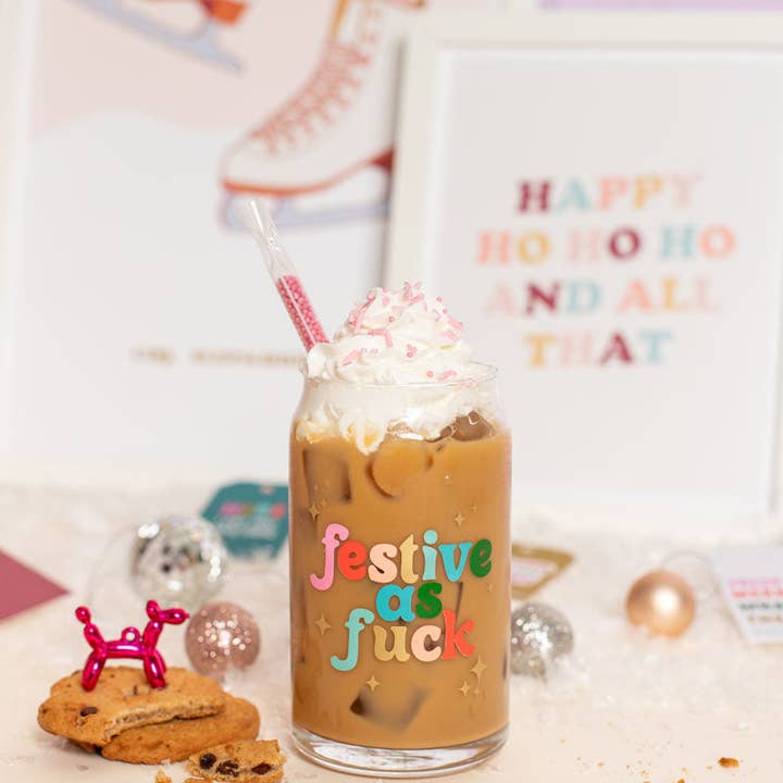 Talking Out of Turn - Wholesale Drinking Glass/Cup - Holiday Can Glass w/Lid + Straw7