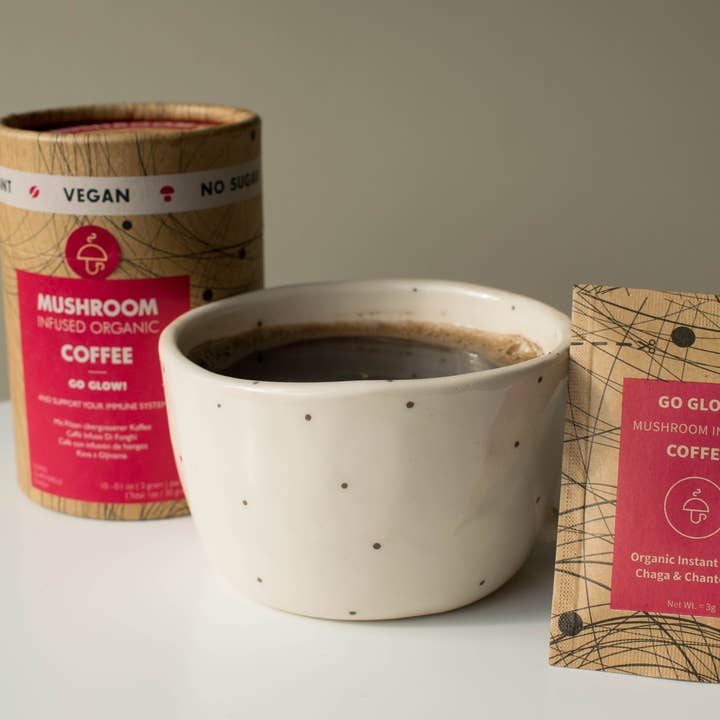Mushroom Cups d.o.o. - Wholesale Gemalen koffie - Go Glow - champignonkoffie met cantharel en Chaga