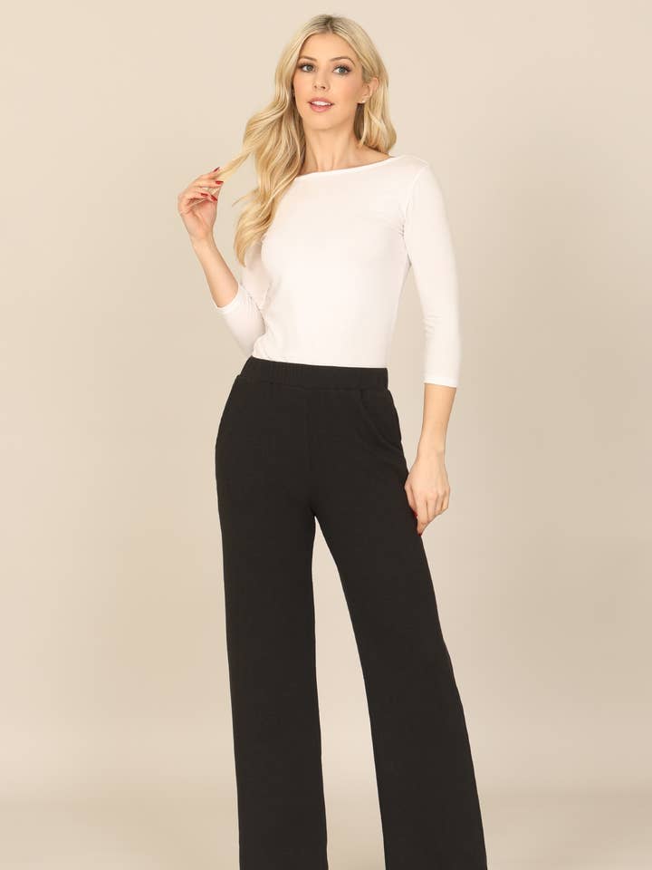 MYS Wholesale Inc - Wholesale Pants - Women's - Wide-Leg High-Waist Black Knit Pants1