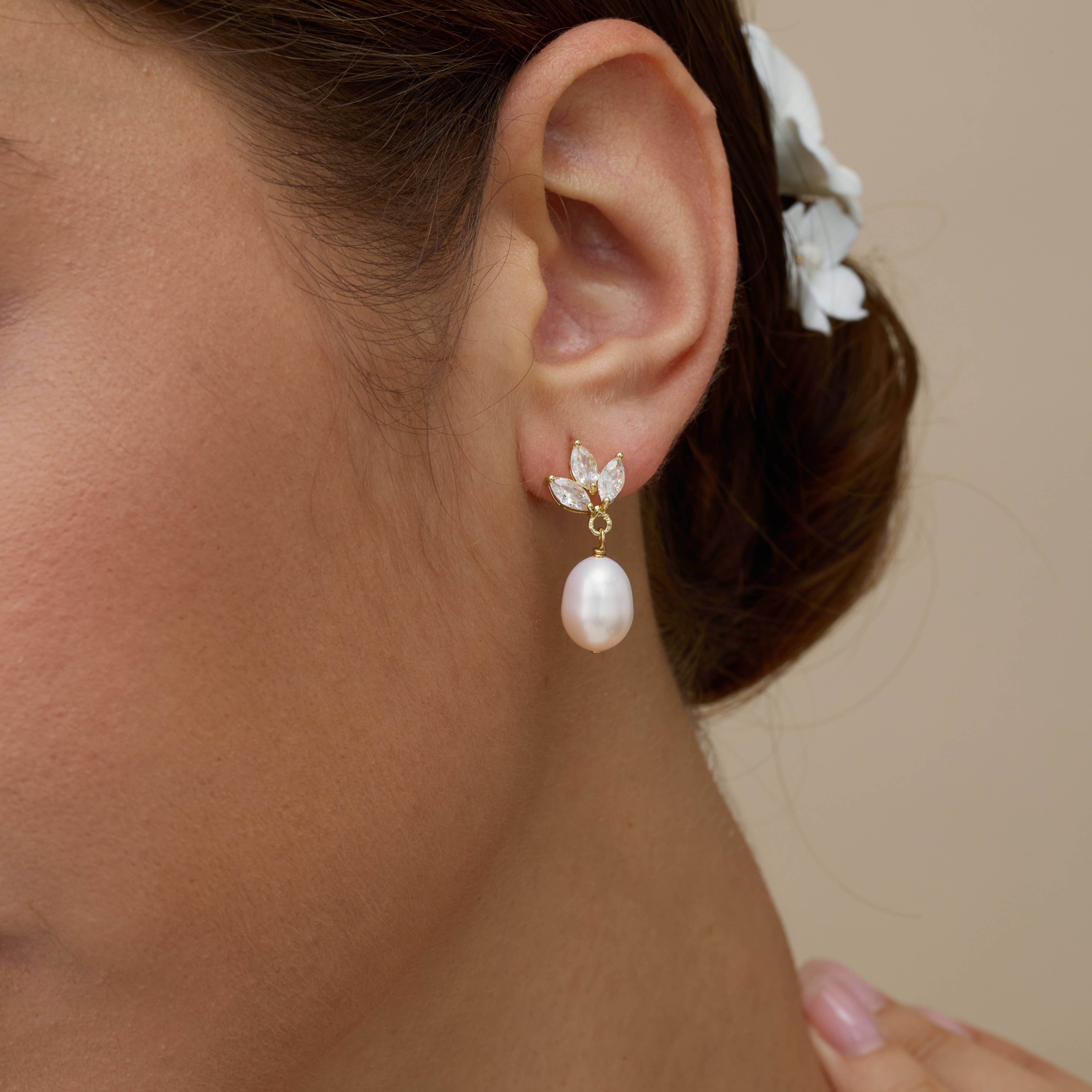 Drrtymagic - Vente Parures de bijoux - Boucles d'oreilles pendantes en perles d'eau douce avec diamant et ensemble collier2