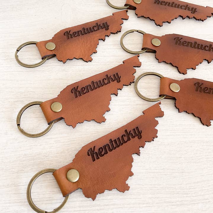 Brown Leather State Keychain for wholesale on Faire3