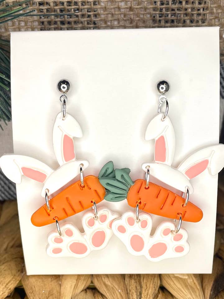 Easter Bunny Dangle Handmade Clay Earrings for wholesale by KBH CREATIONS