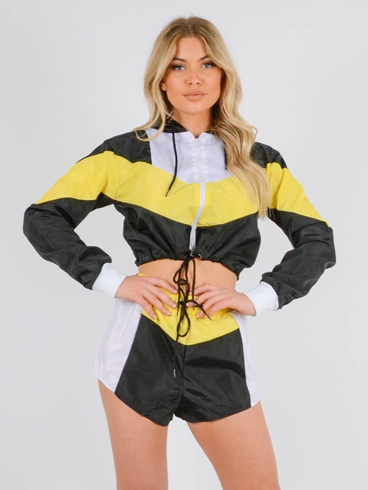 Casaco Color Block Corpped & Shorts Co-ord por atacado de Stylewise Direct