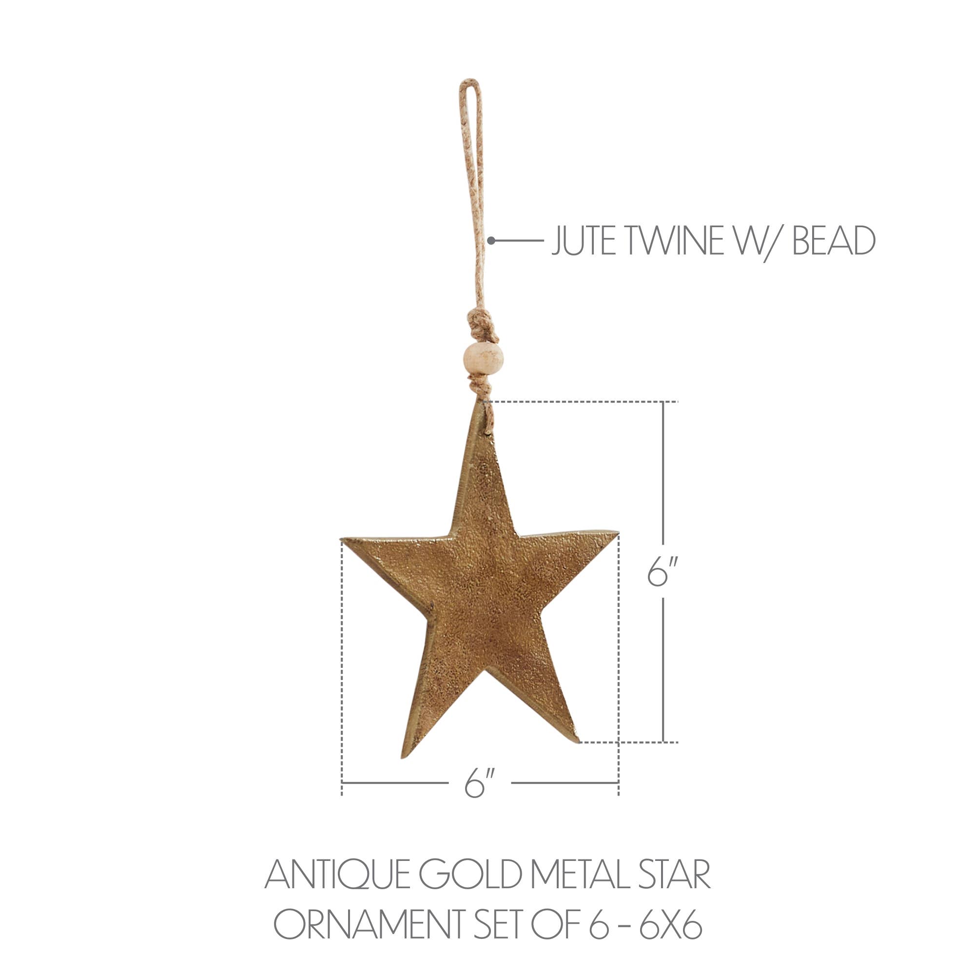 VHC Brands - Wholesale Ornament - Antique Gold Metal Star Ornament Set of 6 - 6 inch3