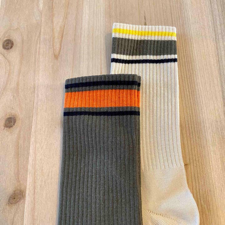 KAKIMATE - Wholesale Socks - Unisex - Striped organic cotton socks pack ecru4