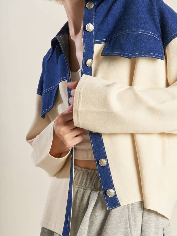 Una chaqueta combinada de mezclilla y punto - FJ1098 para venta al por mayor de FLYING TOMATO