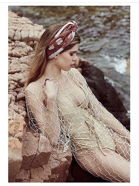 Terracotta batik open turban for wholesale by Andrea Viêntëc