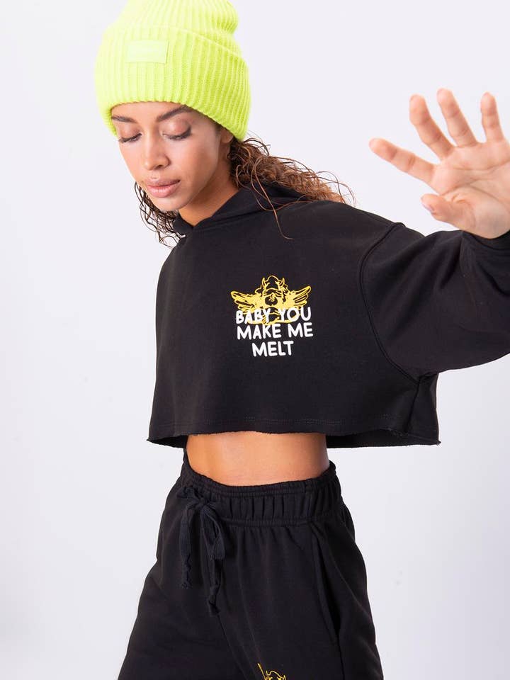 17065-Printed Hooded Sweatshirt - Black for wholesale by BSL