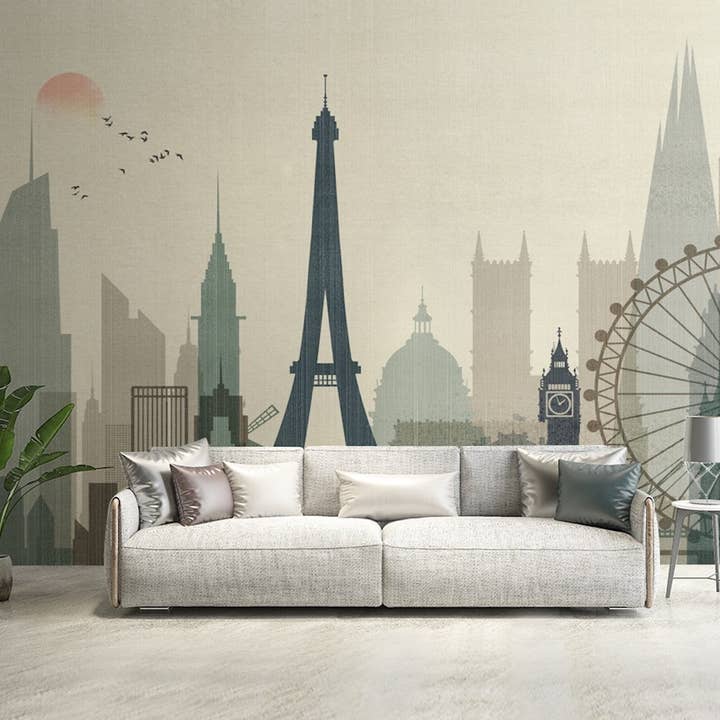 Paris Landscape Eiffel Tower Removable Wallpaper for wholesale by GK Home Decor