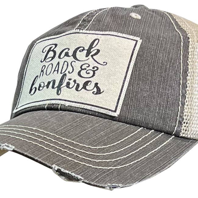 Vintage Life - Wholesale Trucker Hat - Unisex - Back Roads & Bonfires Distressed Trucker Hat Baseball Cap