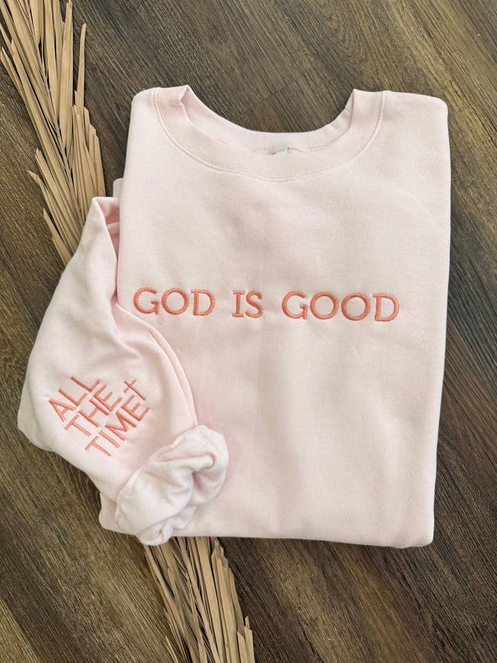 God is Good |Pink Sweatshirt for wholesale by The White Stitch