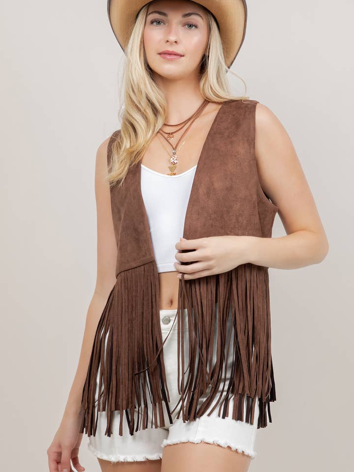 SIJ5200A BRUIN WESTERN OPEN ZACHT SUEDE FRANJEVEST voor wholesale door Saints & Hearts