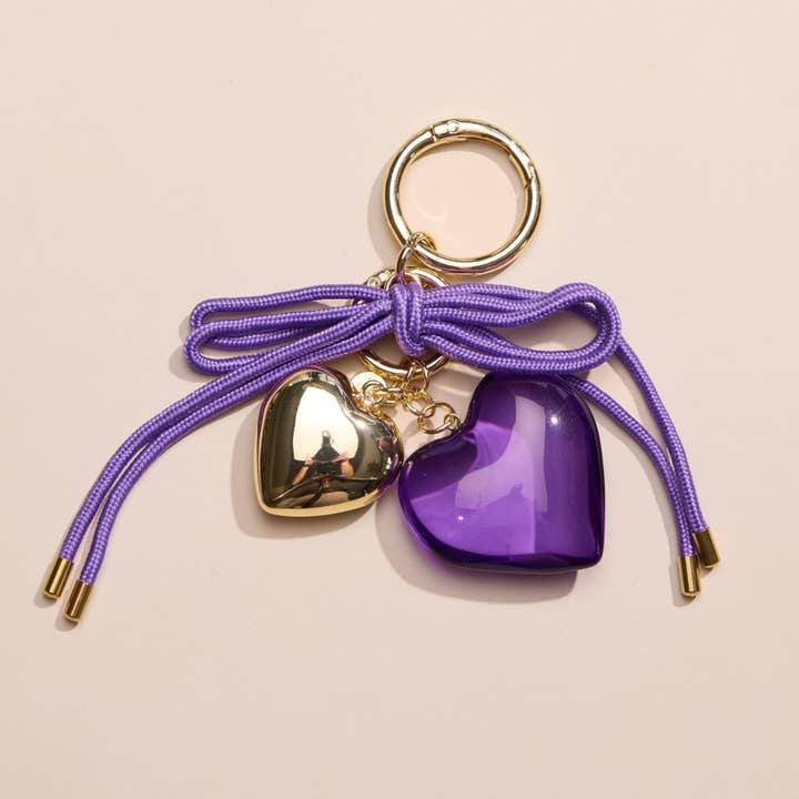 Purple Heart & Cord Bag Charm for wholesale by Nickel and Suede