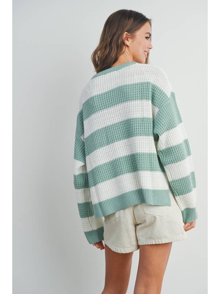 BUTTERMELON - Wholesale Knit Sweater - Women's - Striped Round Neck Long Sleeve Sweater - BMW73299