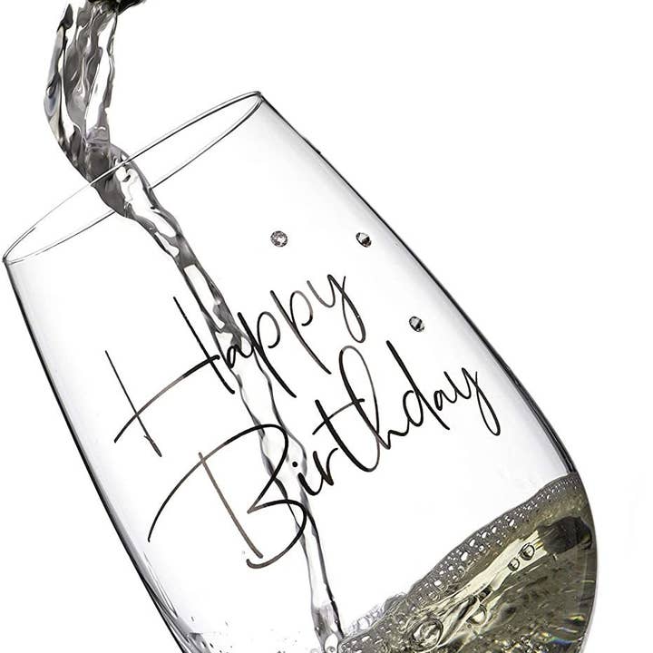 DIAMANTE – wholesale Wine glass – Diamante Swarovski"happy Birthday" Wine Glass – Single Crys