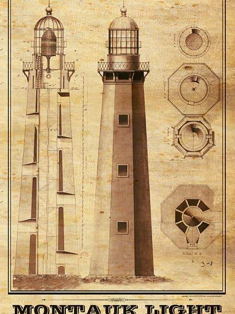 Plans architecturaux du phare de Montauk pour la vente par LOST DOG art & frame