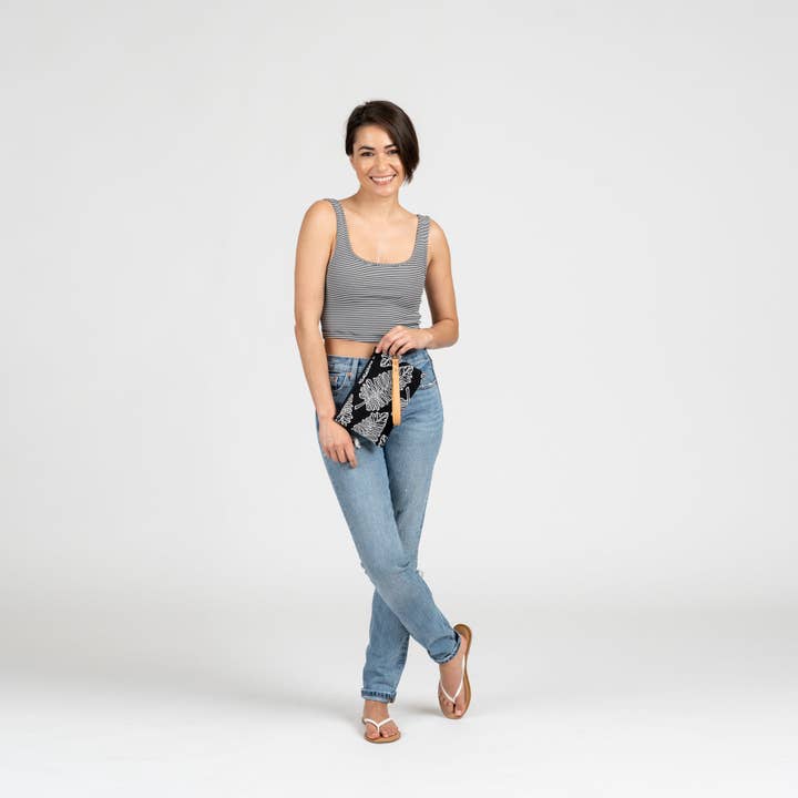 Jana Lam - Vente Pochette – femme - Pochette zippée classique • Hau • Tissu blanc sur noir