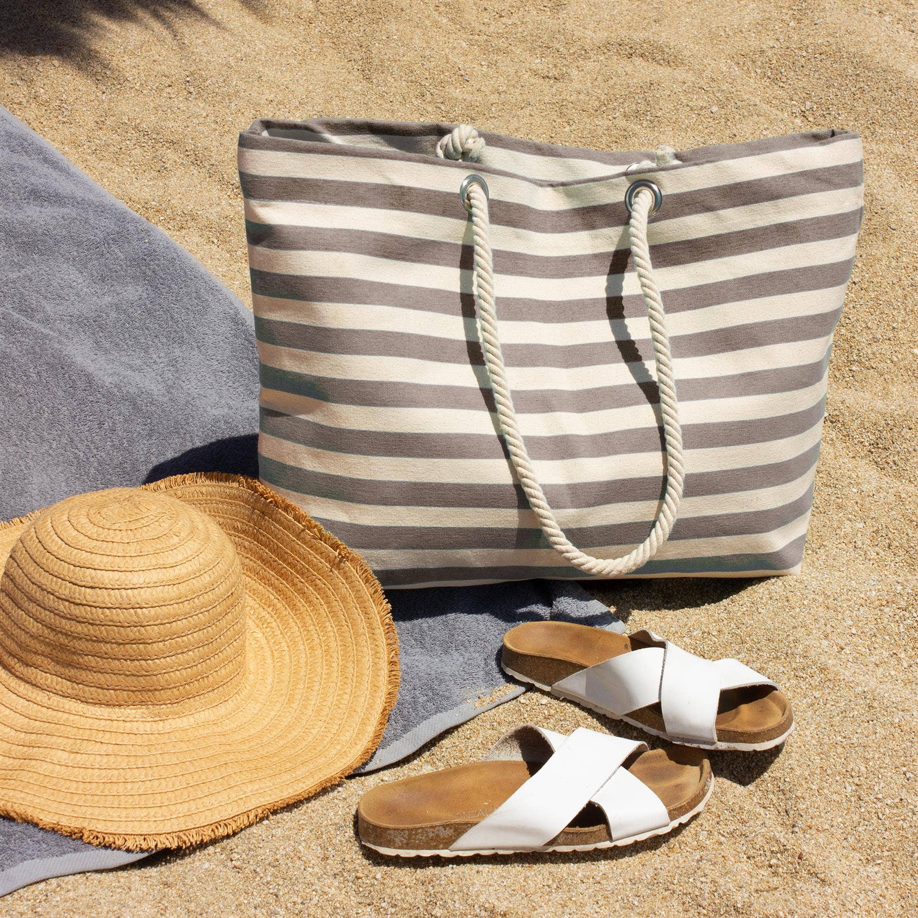 Rinkit Pty Ltd - Wholesale Beach Bag - Large Striped Canvas Tote Beach Bag - 55cm x 36cm - By Nicola Spring16