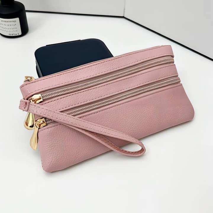 42POPS - Venta al por mayor Cartera - Mujer - Cartera de Mano con Triple Cremallera de Cuero Vegano SI-264682