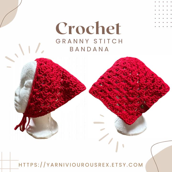 Red Granny Stitch Bandana för wholesale av Yarniviourous Rex