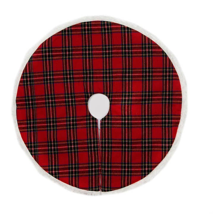 Xia Home Fashions & Manor Luxe – wholesale Julgransmatta – Klassisk jul check Mini Treeskirt W fuskpäls Trim, 20"