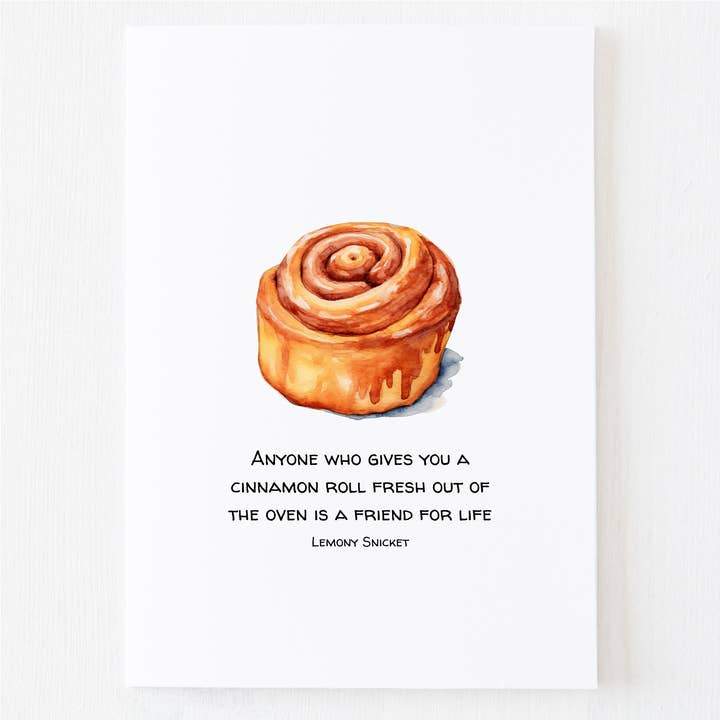 Foodie Friend Card - Watercolor Cinnamon Roll Note Card for wholesale by Mac and Mo Studio - Luxury Stationery and Greeting Cards