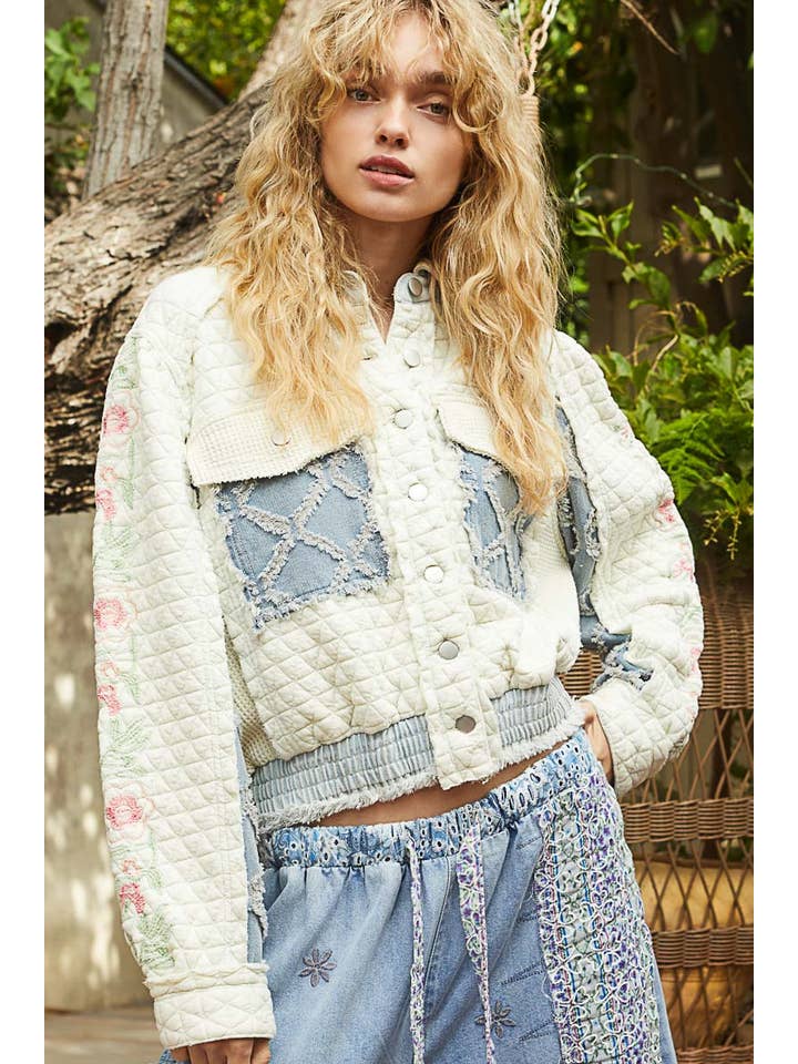 Pol Clothing - Wholesale Jacket - Women's - Vintage washed embroidered sleeve quilted jacket12