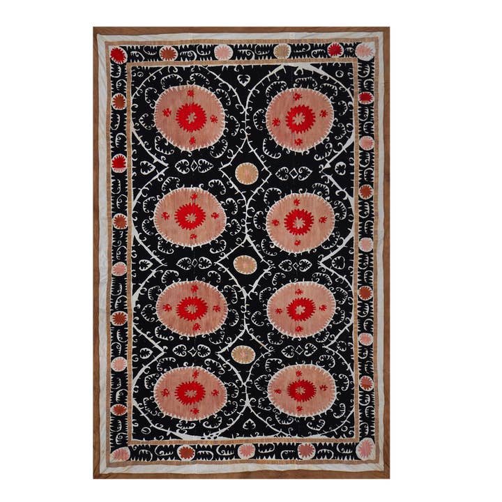 Vintage svart suzani väggbonad, bomullsbroderi för wholesale av Vintage Pillows Store