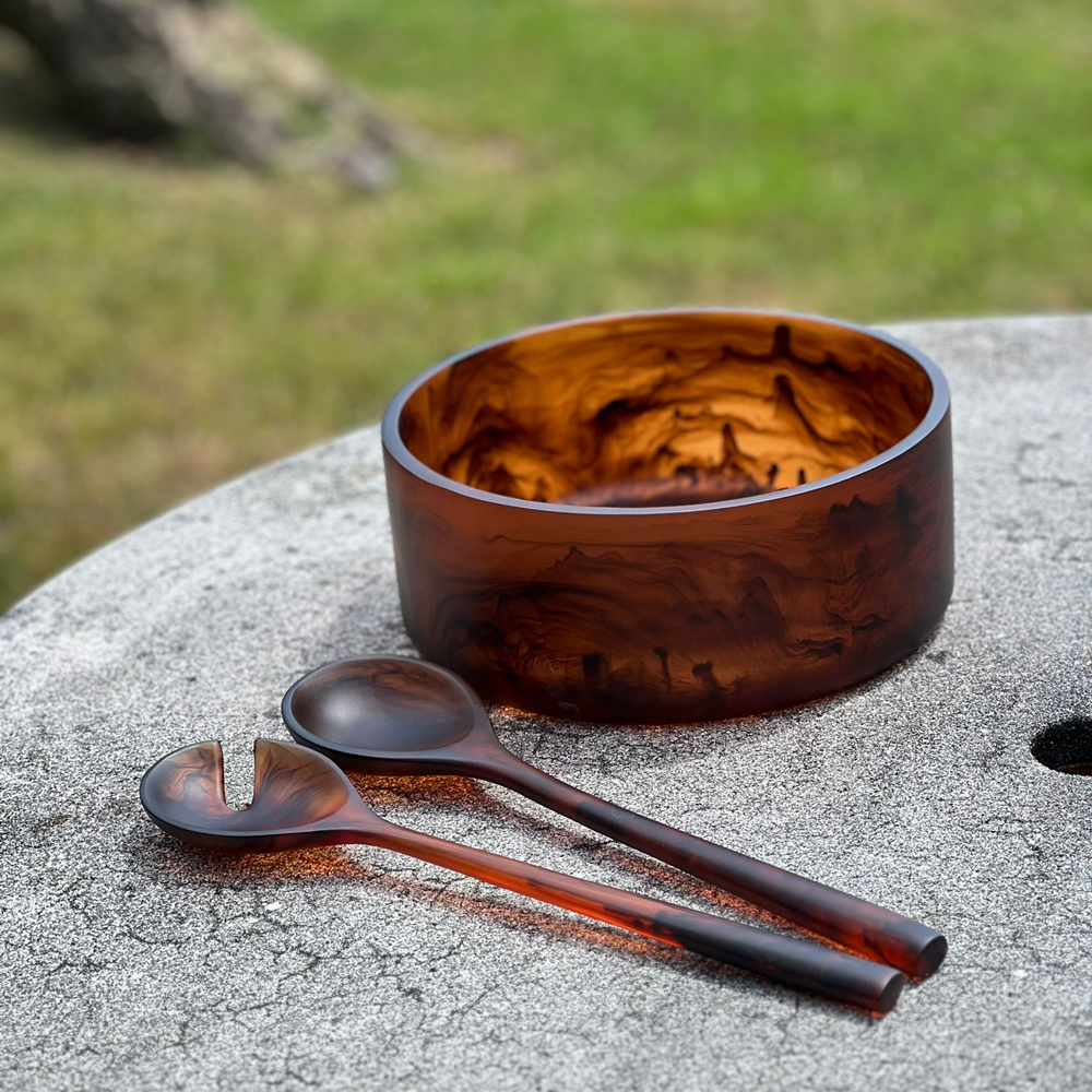 Boker-Tov Shalom - Wholesale Serve Bowl - Resin Brown Swirl Salad Bowl Small0