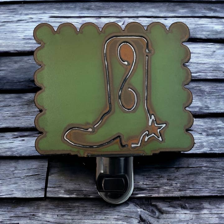 Boot Nightlight Western Rodeo metal art southwestern USA eco for wholesale by Iron Jewel
