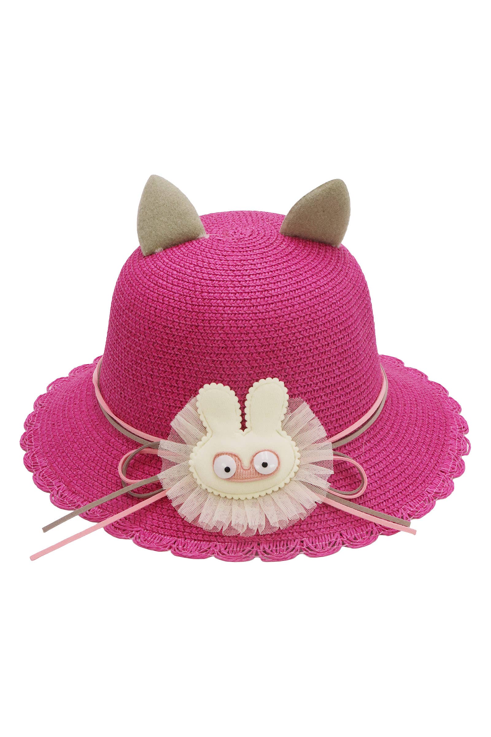 Assorted Kids Bunny Ear Scallop Straw Bucket Sun Hat -DISLCLAIMER for wholesale on Faire8