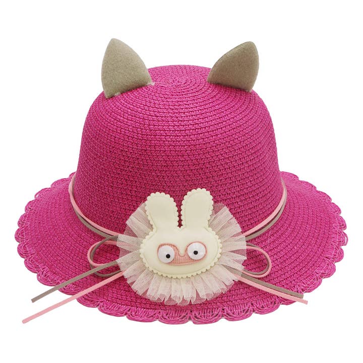 Assorted Kids Bunny Ear Scallop Straw Bucket Sun Hat -DISLCLAIMER for wholesale on Faire8