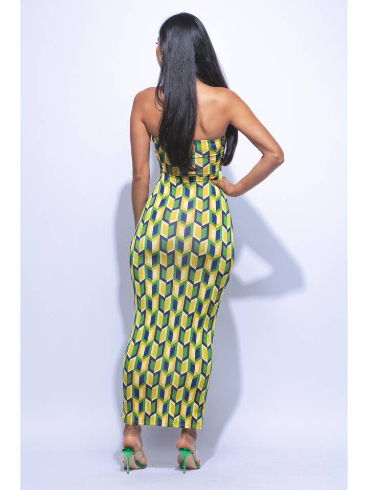 K Too - Wholesale Dress - Women's - Multi colored geo print tube maxi dress7