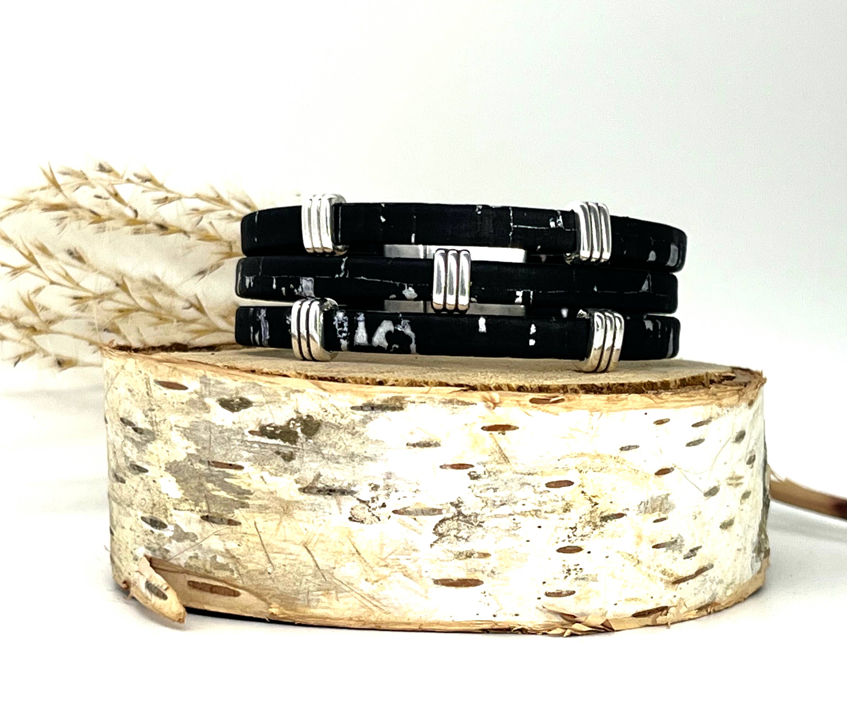 Elisabetta Studio - Wholesale Bangle Bracelet - Trio Cork Bracelet - Black Silver0