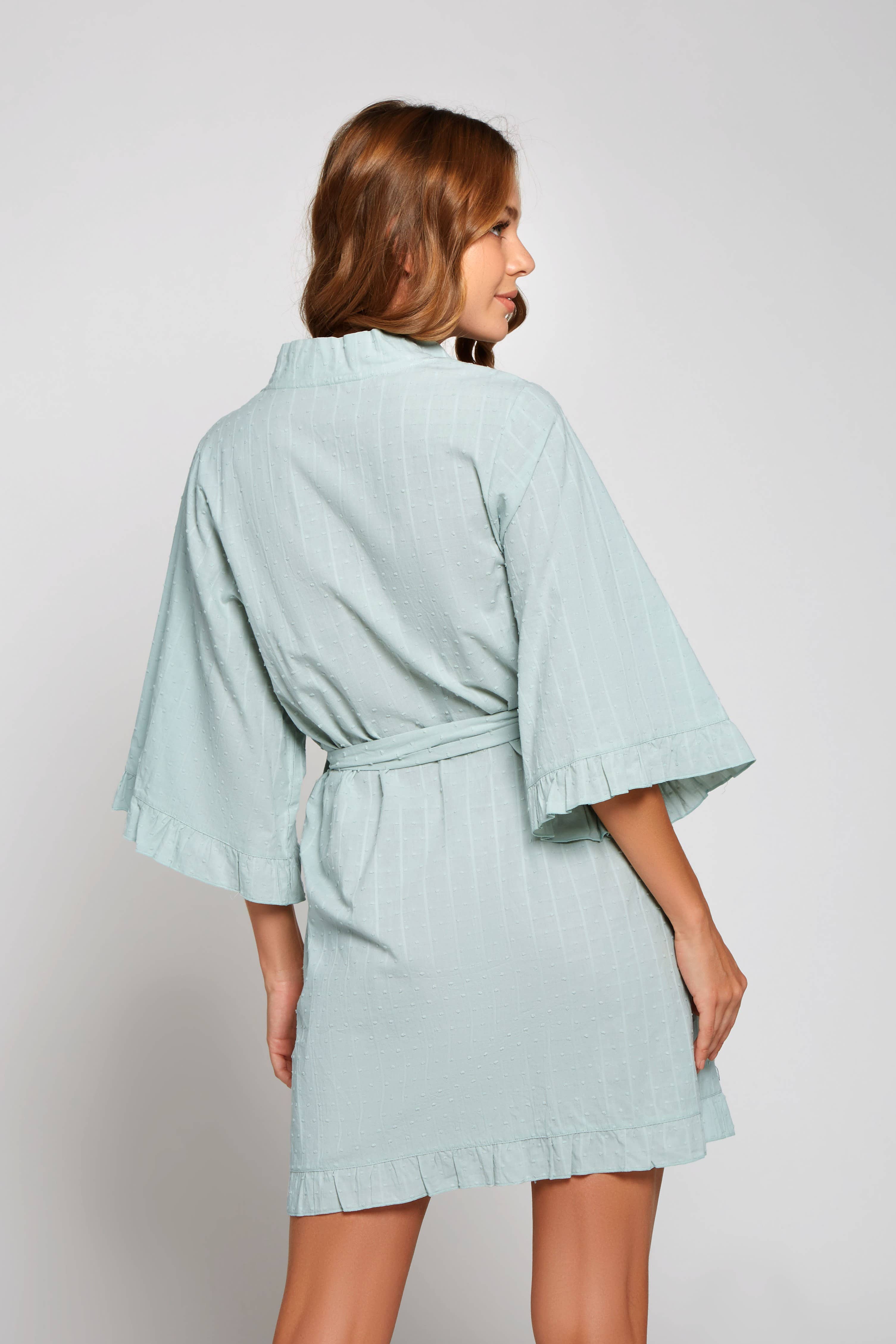 Claire Mint Ruffle Textured Short Robe for wholesale on Faire3