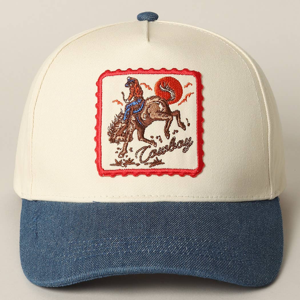 Fashion City - Wholesale Baseball Cap - Unisex - Detailed Cowboy Horse Embroidery Patch Denim Cap0