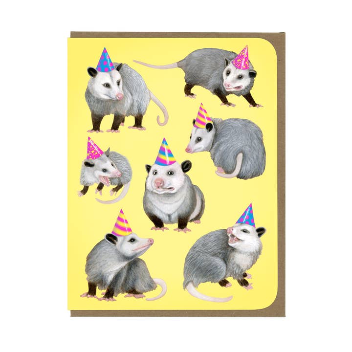 BIRTHDAY - Possum Party - Greeting Card for wholesale by Amy Rose Moore Illustration