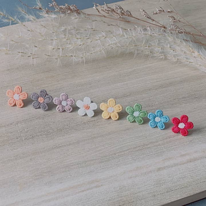 Giggle with Love - Wholesale Stud/Post Earrings - Embroidery Stud Earring| Handmade Thank You Gift| Spring Embroidery Studs| Book Mark Flower Stud|Bridesmaid Gift|Mother Day Gift7