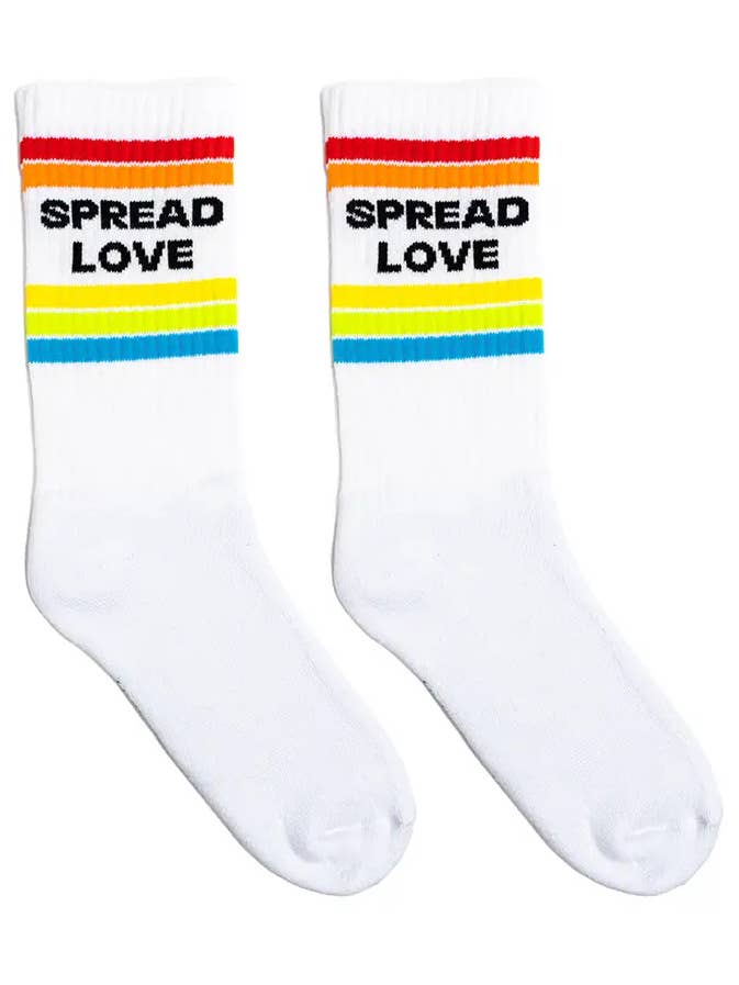 Classic Crew Socks w/ Ribbed Tubing - "Spread Love" - White for wholesale by Living Royal