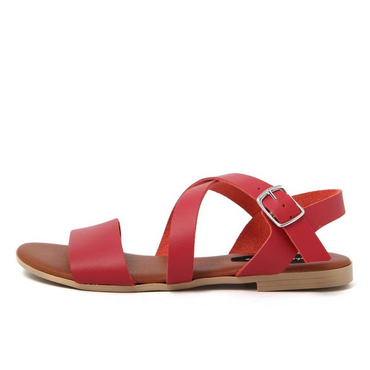 FAG_23195MC_ROSSO Flat leather sandal Made in Italy for wholesale by fashion attitude