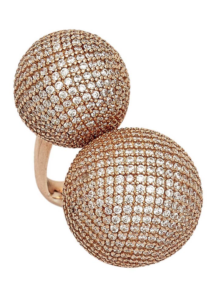 Bague redimensionnable enveloppante double boule Candice pour la vente par Kosa Jewels