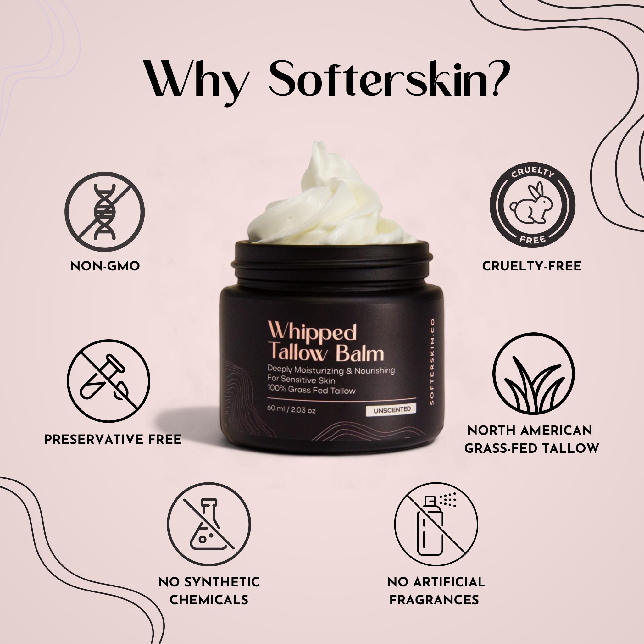 Softer Skin - Wholesale Body Cream/Lotion - Whipped Tallow Unscented (2 oz)1