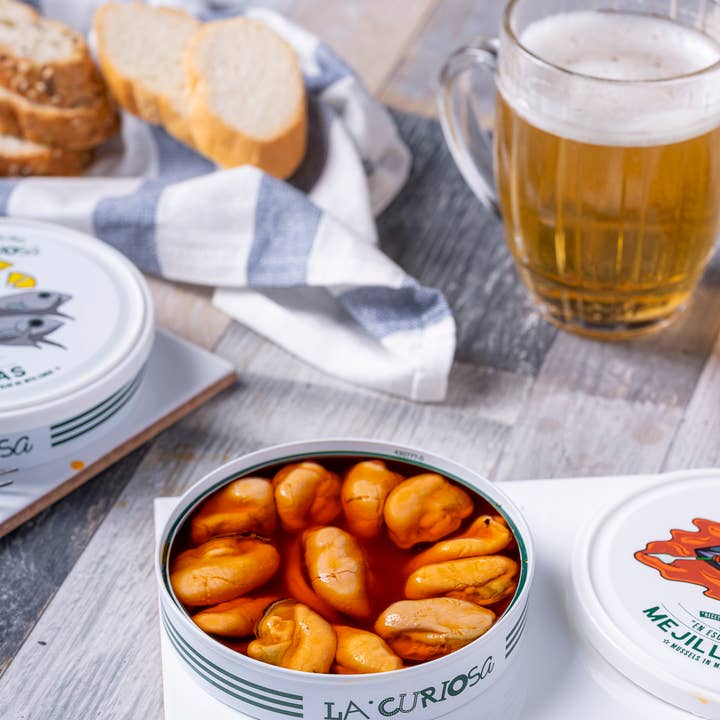 La Curiosa - Wholesale Tinned Fish - Spicy pickled mussels | Lithographed can6